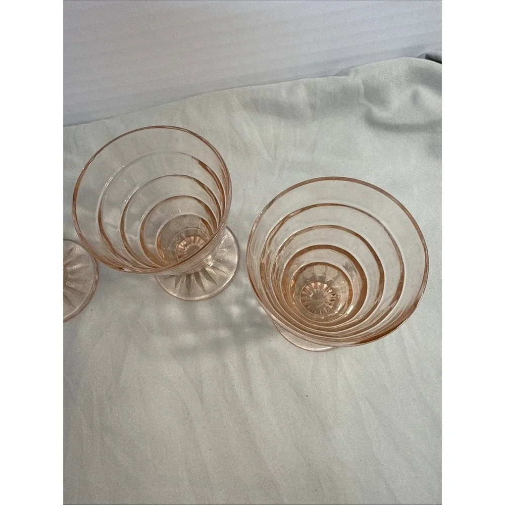 Vintage Anchor Hocking Block Optic Pink Depression Glass 5 oz Juice Tumblers - 4